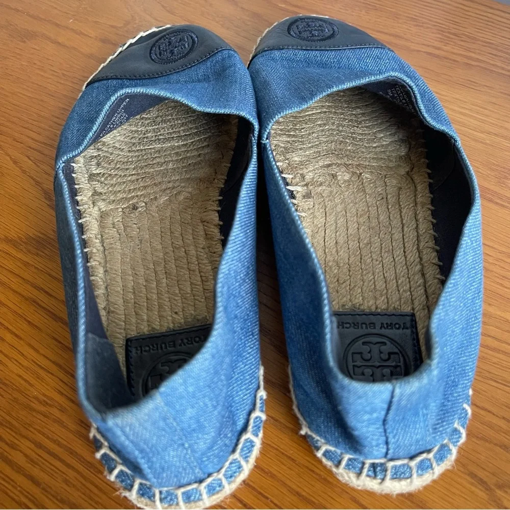 Tory Burch Color Block Espadrille Flats Denim Chambray/Navy Size 9 - Picture 13 of 16